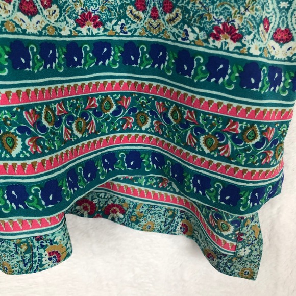 MAEVE Anthropologie 100% Silk Paisley Strappy Tunic Top Sz 8 Teal Hi-Lo Lined - Picture 3 of 11